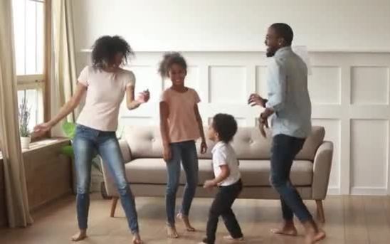 Family being active in living room